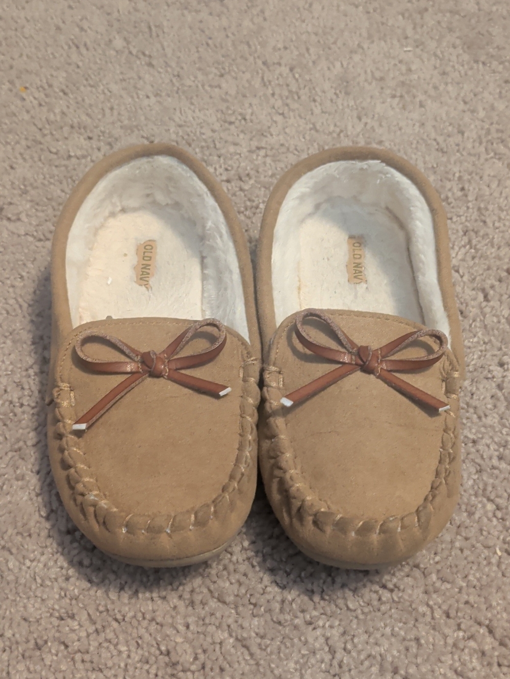 Old Navy Kids' Tan Suede Moccasin Slippers with Bow